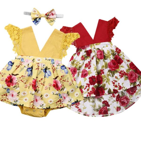 

newborn baby girl romper cotton floral sunsuit jumpsuit outfits clothes, Red;yellow