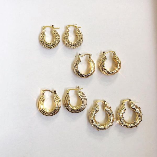 

hoop & huggie ladies personality european and american high-end hip-hop gold-plated retro thick ring earrings, Golden;silver