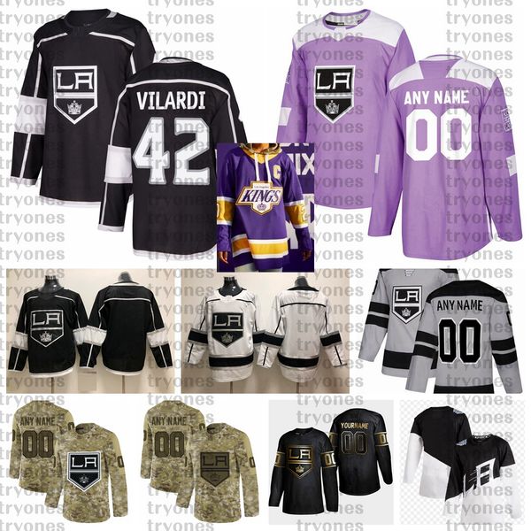 

2021 reverse retro customize #42 gabriel vilardi los angeles kings jerseys golden edition camo veterans day fights cancer hockey jersey, Black;red