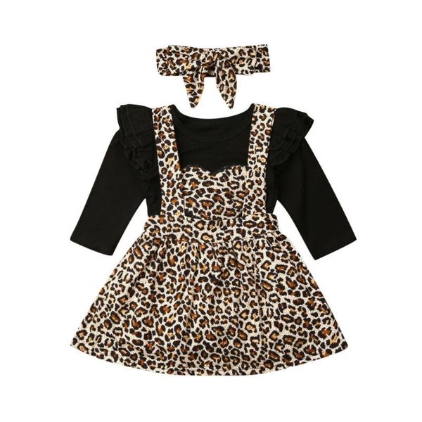 

3pcs set newborn baby girl long sleeve heart bodysuit leopard suspender skirt headband outfits baby clothes y200803, White