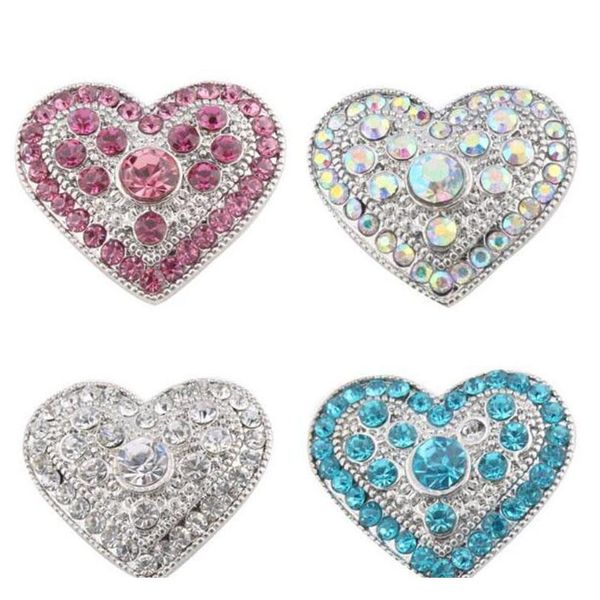 

10pcs 18mm snap button jewelry diy crystal heart pattern snap button charms fit women snap bracelet jewelry o2kt4, Bronze;silver