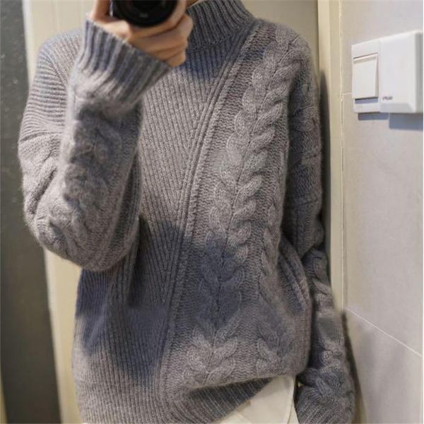 

women's sweaters autumn winter half-high collar cashmere sweater loose asymmetric twist short female pullover, White;black