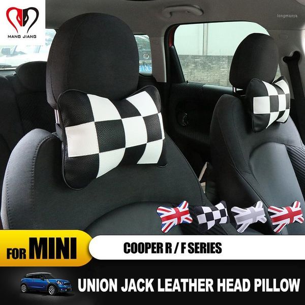 

auto neck pillow union jack occipital leather headrest soft pillow remove for mini cooper f60 r60 f55 f56 f54 countryman clubman1