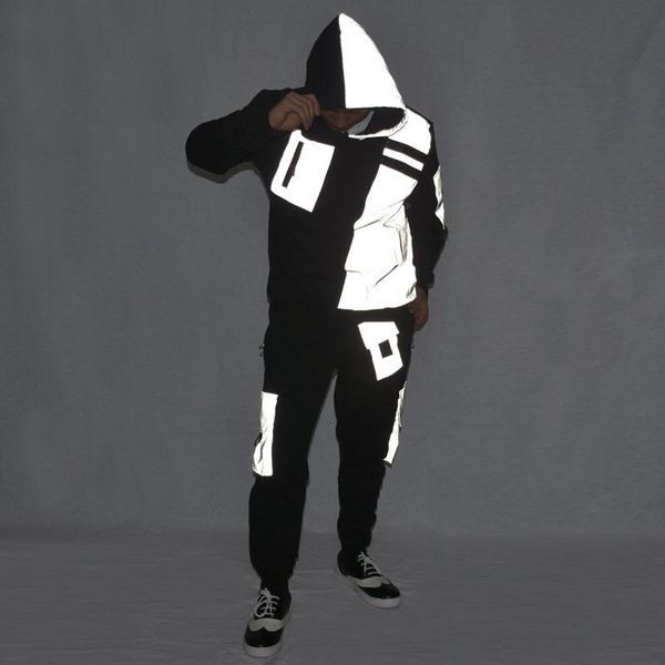 

stage wear hip hop costumes adults fashion reflective fabric pants jazz performance clothing street dancewear rave outfit dn5043, Black;red