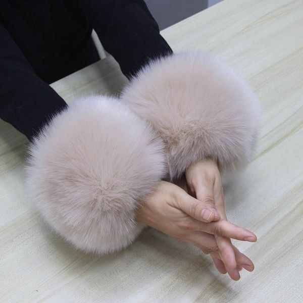 

five fingers gloves pair=2pcs super soft winter women wrist female cuff sleeves accessories faux fur elastic arm warmer bracelet, Blue;gray
