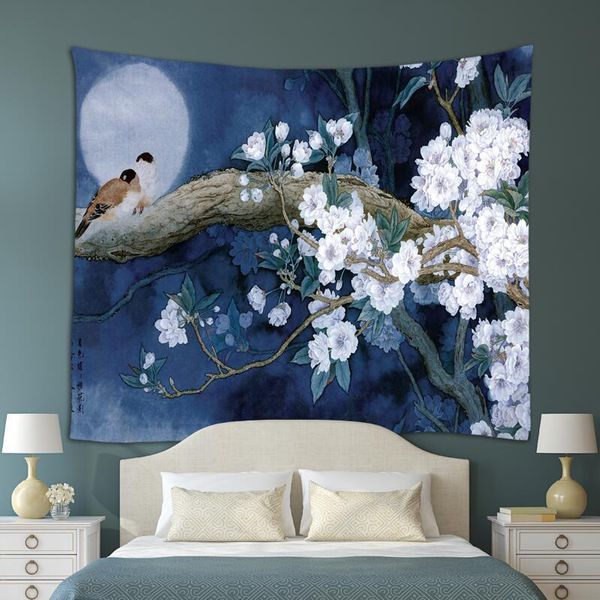 

chinese style tapestry flowers and birds wall hanging tapestries home decor beach towel yoga mat picnic blanket table cloth bbyorl