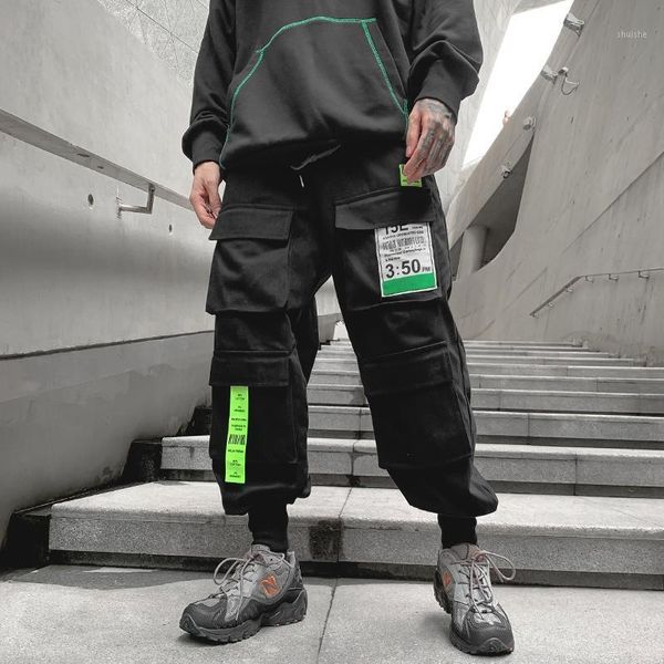 

hip hop joggers men multi-pocket elastic waist sweatpants harajuku pants streetwear cargo pants men1, Black