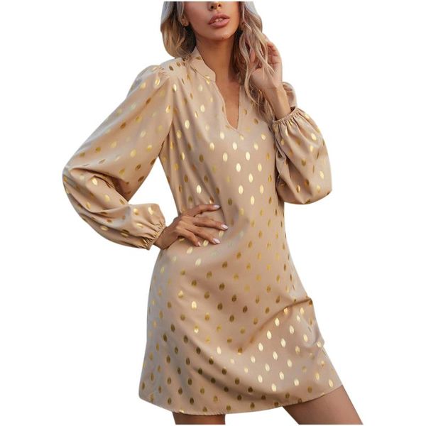 

women's dress polka dot printing v-neck retro loose long sleeve above knee dresses quality summer mature generous sukienki, Black;gray