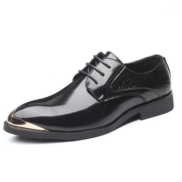 

brand men lace up dress shoes for men pointed toe business shoes 2020 autumn new vintage british1, Black
