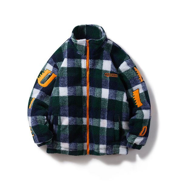 

winter 2020 new style men's cotton clothing casual matching color literary style lamb fluffy checked cotton coat coat, Black;brown