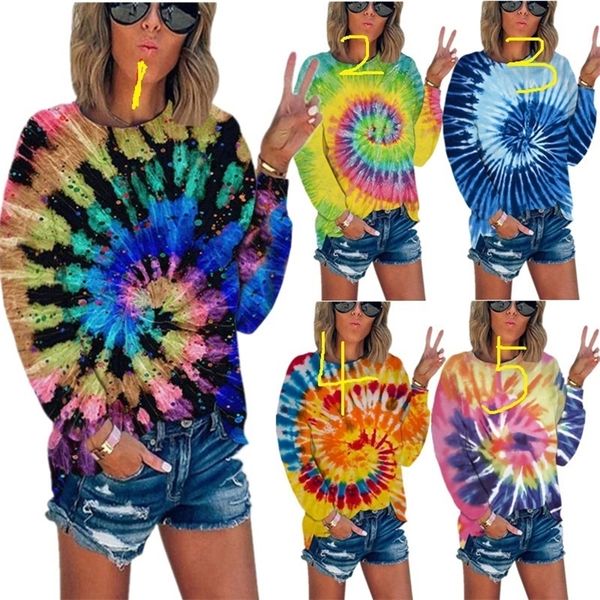 

women color tie dye t-shirt paisley print split tshirt ladies fashion blouse long sleeve pullover sweater sports t shirt tees g12101, White