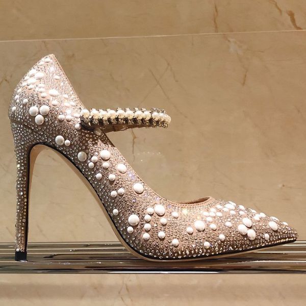 

bombs strass elegant pearls straps of high spring full pearl driled woman thin heels pointed to wedding shoes v8f3, Black