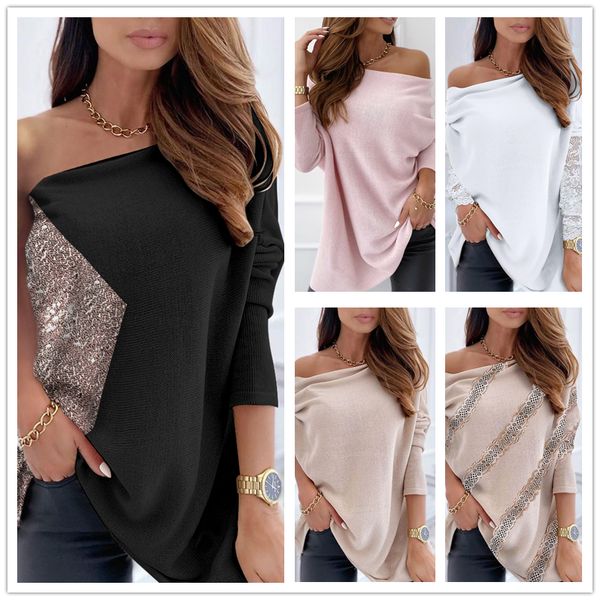 

women autumn winter loose off shoulder knitted pullover sweater casual ladies long sleeve solid color knitwear q1210, White;black