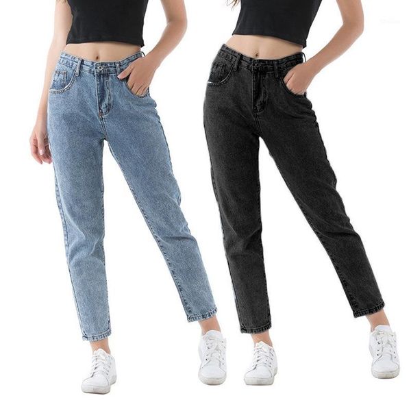 

women's jeans spring and summer for women vintage high waist solid color denim pants straight casual show slim long pant1, Blue