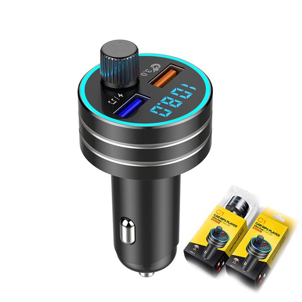 

dual usb qc3.0 fast charge car charger mp3 audio player fm transmitter handsaux modulator mobile phone charger