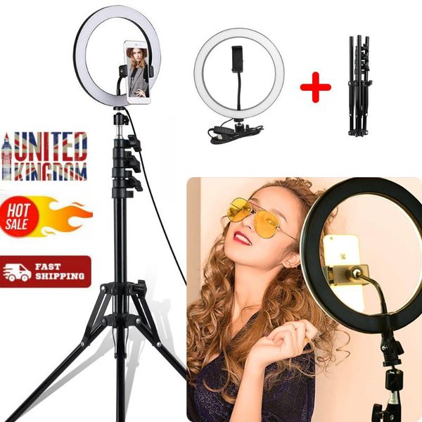 

10inch led ring light p studio camera light pgraphy dimmable video fill makeup selfie with tripod phone holder