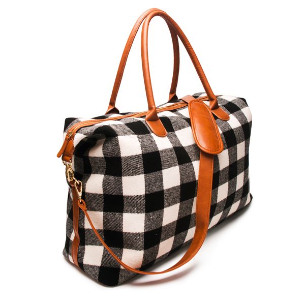 

custom design plaid travel bag buffalo large capacity duffle popular plaid handbag overnight weekend tote bag with pu handle dom1065