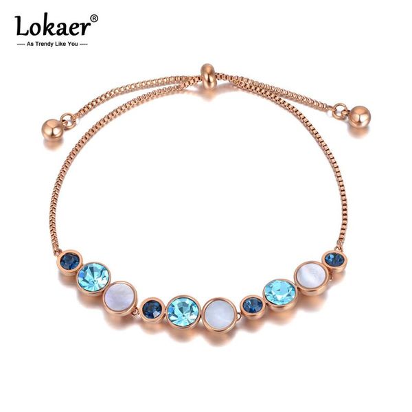 

link, chain lokaer fashion titanium stainless steel charm bracelets for women bohemia blue cz crystal party adjustable bracelet b20210, Black