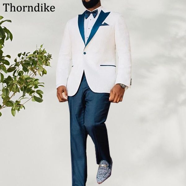 

thorndike 2021 wedding suit for men,custom made peaked lapel white blazers with pants set,casual single button groomsmen terno, White;black