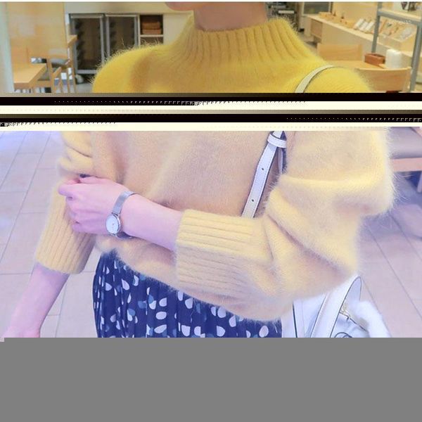 

2019 autumn winter half turtleneck women basic knitted imitation mink cashmere sweater pullover thick warm female jumper, White;black