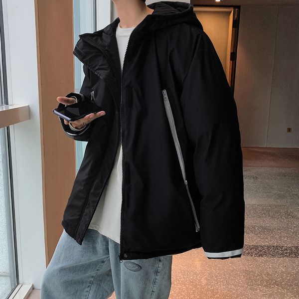 

2021 new new winter reflexive male cotton quilted clothes super fire tide coat suit iup4, Black