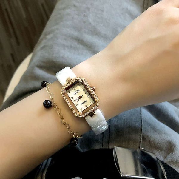 

gedi square dial diamond gedi's new watch fashion trend women's watch versatile ceramic watch 133735, Slivery;brown