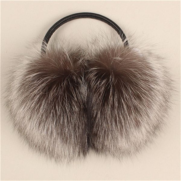 Moda muffs feminino inverno quente real genuíno sier pele de raposa earmuffs proteção macio orelha muff