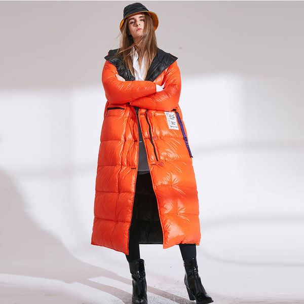 

sitruuna 2019 women fashion double size winter warm down coat lady long 90% white down jacket female red hooded outwear q1215, Black
