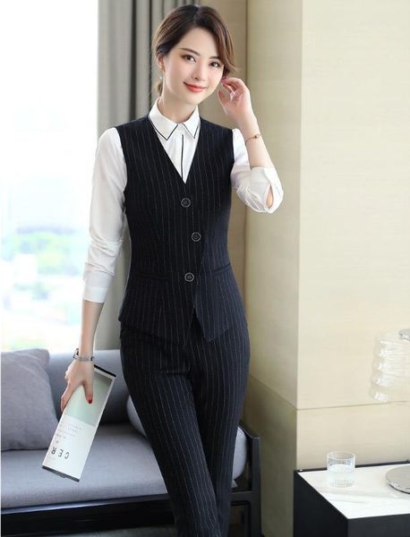 

fashion striped formal uniform designs business suits with and pants for ladies office wear vest coat & waistcoat sets1, White