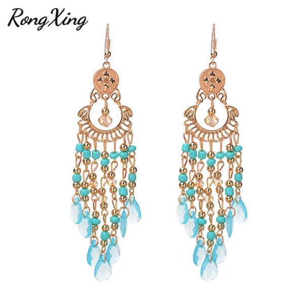 

dangle & chandelier rongxing bohemian rainbow beads tassel drop earrings for women yellow gold filled ladies hyperbole boho jewlery, Silver