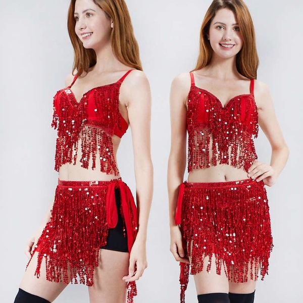 

new indian belly costume sequin encrypting tassel square dance suit, Black;gray