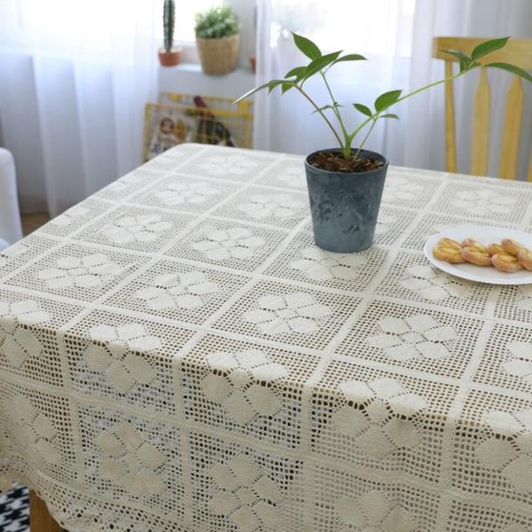 

vintage pastoral flower crocheted tablecloth wedding table decoration cotton rectangular hollow plaid table cloth obrus zc047