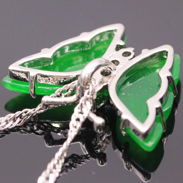 

crystal jade butterfly pendant necklace chain women silver fashion jewelry newtbip