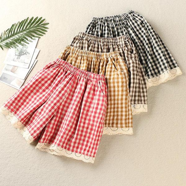 

women's shorts 2021 xia wenyi small fresh elastic waist simple style wide leg cotton and linen loose girls, White;black