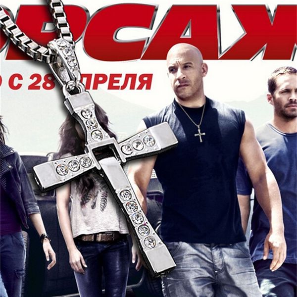 

toretto fast and furious rhinestone movies actor dominic cross crystal pendant chain necklace men jewelryj3ja