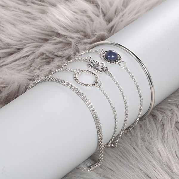 

lotus european simple and circle american trendy temperament flower piece chain 5 sets of bracelet, Golden;silver