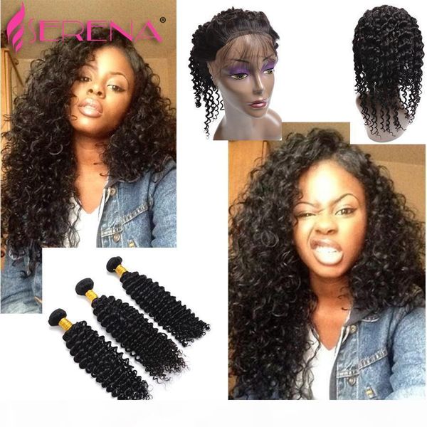 

malaysian virgin hair with closure 3 bundle deals deep wavecurly weave human hair with closure malaysian curly hair with closure, Black;brown