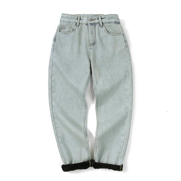 

2021 new men's brem autumn velvet thick tide thin fit blue pants warm unr9, Black