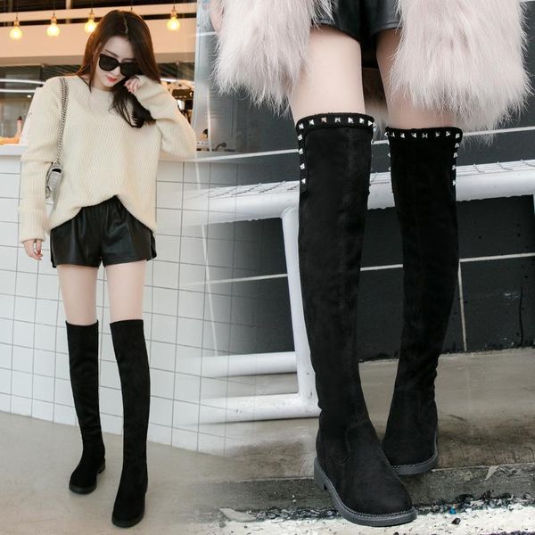 

boots booties ladies women's rubber shoes rain round toe winter footwear thigh high heels high boots-women, Black