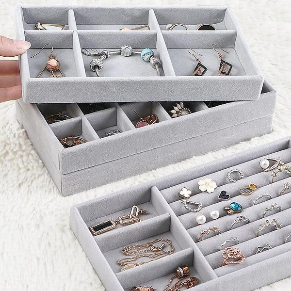 

3pcs/set drawer velvet jewelry storage tray ring bracelet gift box jewellery organizer earring holder jewelry display case, Pink;blue