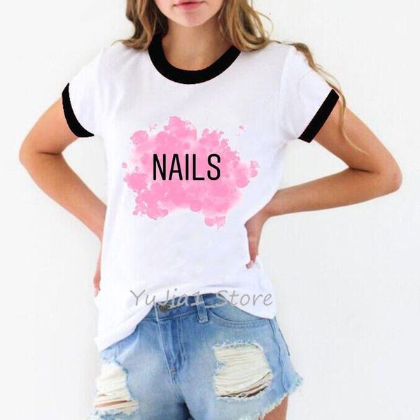 

colorful nail polish print vogue t shirt summer hipster tee shirt women kawaii clothes diy custom tshirt t-shirt wholesale, White
