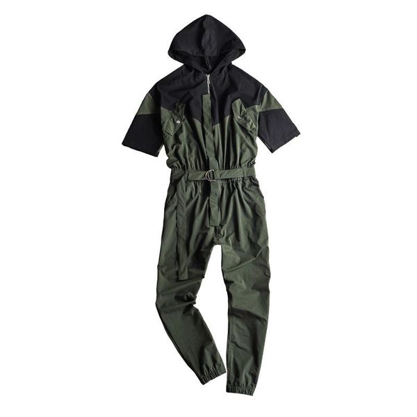 

moruancle fashion men hip hop bib overalls with hood patched jumpsuits trousers for man workwear suspender pants size s-xxl, Blue