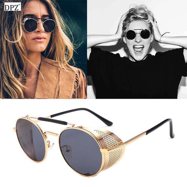 

sunglasses dpz vintage retro round metal steampunk style side mesh brand designer glasses shades uv protection, White;black