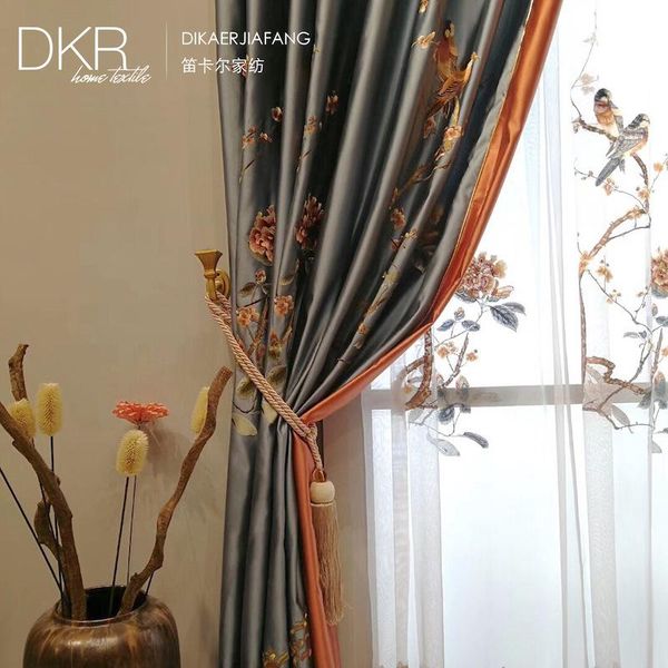 

curtain & drapes light and luxurious atmosphere chinese style flower bird decoration high precision fabric curtains for living room bedroom