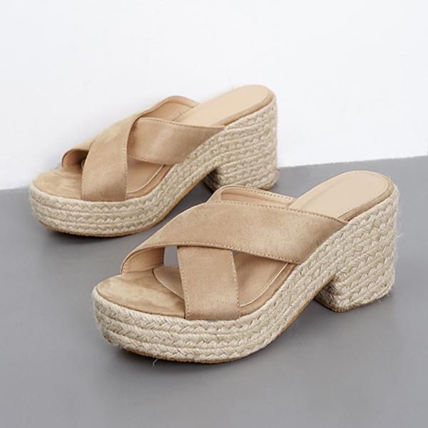 

vogue high heel fisherman espadrilles sandals women slip on women mules peep toe slipper sandals brand beach, Black