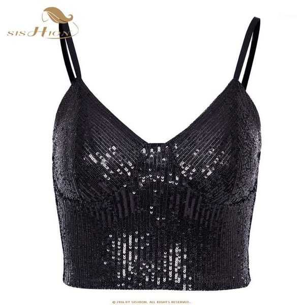 

sishion 2020 summer crop vd1371 tank sequins black women with zipper1, White