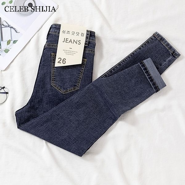 

shijia chic skinny jeans woman high waist elastic denim pencil pants woman slim casual outsize korean new fashion jean female 201029, Blue