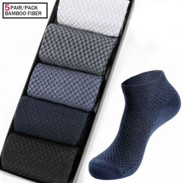 

men's socks 5pairs/lot bamboo fiber mens business short sock male breathable ankle large size eu39-48, Black