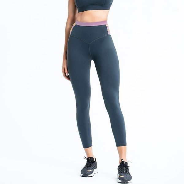 

running pants ec.ms 2021 sport women's color belt hollows breathable high waist yoga workout cycling leggings1, Black;blue