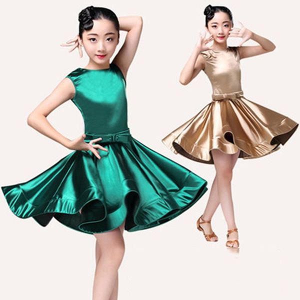 

professional child latin dance dress girls junior latin dress knee length flamenco dance costumes milk silk ballroom, Black;red